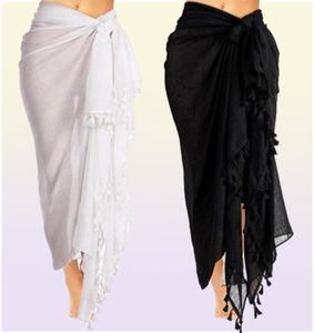 Mode kvinnor sommar badkläder bikini coverups cover up beach maxi lång wrap kjol sarong klänning svart och vit9299298
