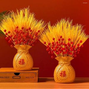 Dekorativa figurer delikat retro lycka till blomma vas romantisk kreativ bord blomkruka röd guld färg plast välsignad väska våren