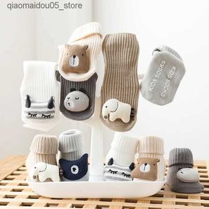 Kids Socks Cute cartoon animal baby socks suitable for boys and girls winter and spring soft cotton panda elephant non slip sole newborn and toddler socks Q240413