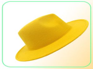 Modna żółta niebieska patchwork wełna Feel Fedora Hats for Men Women 2 -Tone Hat Ince Color Dress Hat Panama Jazz Trilby Cap4244143