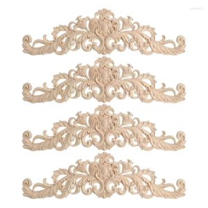 Decorative Figurines 4Pcs 40X12cm Exquisite Classic Rubber Wood Carved Applique Furniture Natural Decal Color