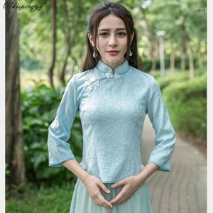 Ethnic Clothing 2024 Spring Summer Chinese Style Improved Retro Cheongsam Shirt Women China Tang Top Elegant Vintage Blouse Female