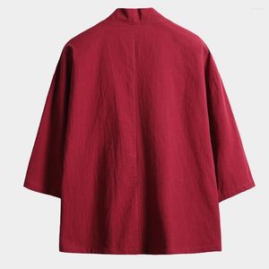 남자 트렌치 코트 남성 가디건 여름 해변 기모노 캐주얼 겉옷 중국 전통적인 느슨한 단색 코트