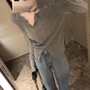 Women's Hoodies & Sweatshirts p Family's Autumn/winter Leisure Simple Handsewn Small Iron Brand Shoulder Pad Slim T-shirt