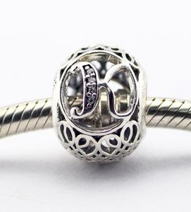 Vintage Letter K Clear CZ Silberperlen passt Armbänder authentisch Sterling-Silver Perlen-DIY-Charme Großhandel Charms LE015-K9864630