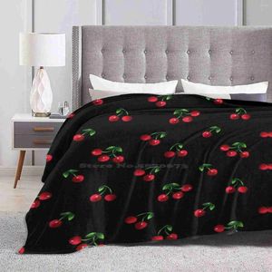 Blankets Black Sweet Cherry Pattern Top Quality Comfortable Bed Sofa Soft Blanket Cute Simple Pretty Girly Floral Flowers