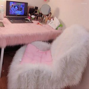 Chair Covers High Quality Plush Faux Fur Carpet Cover Solid Color Seat Pad Long Pile Furry Sheepskin Rug Mat Elegant