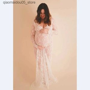 Maternidade Vestidos 2023 Mulheres grávidas Adeços fotográficos maxi vestido de renda de renda Fancy Summer S-4xl Q240413