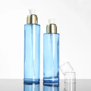 Storage Bottles 20ml Blue Cosmetic Bottle Glass Perfume Spray Lotion Pump Container