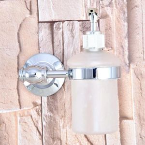 Sıvı Sabun Dispenser Mutfak Banyo Donanım Aksesuarları Gümüş Cilalı Krom Pirinç Duvar Montajı Scrub Cam DBA788