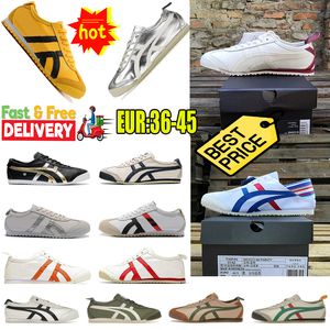 2024 Designerskor Mens Mexico 66 Slip-On Leather Lace-Up Sneakers Gum Black White Yellow Womens Sports Trainers Gai