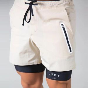 Calça masculino ginásio 2 em 1 short shorts Treinamento de musculação de 4 polegadas Treino de shorts de treino calças de fitness de jogging com bolso com zíper