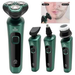 Shavers Green Smart Electric Shaver LCD 디지털 디스플레이 Threehead Floating Razor USB 충전식 세척 다기능 수염 나이프