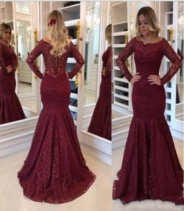 2019 New Bourgogne Mother of the Bride Dresses Mermaid Scoop Neck Long Seces Lace Applicques Long Arabic Plus Size Party Evening G4754529