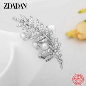 Zdadan 925 Spilla cristallina a foglia d'argento sterling per donne Accessori per gioielli da sposa 240418