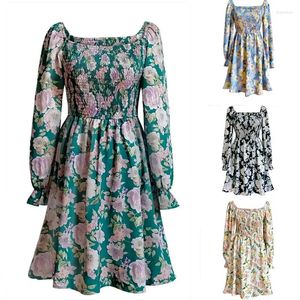 Casual Dresses Female Dress Superior Quality Summer Floral Print Thin Waist A Line Vestidos Drop Sale CCMM1155