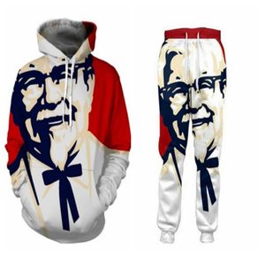 Новые Menwomens KFC Полковник Funny 3D -печать модных спортивных костюмов Crewneck Хип -хоп толстовка и брюки 2 шт.