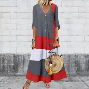 Casual Dresses Long Dress Concise Summer Buttons Printed Boho Beach