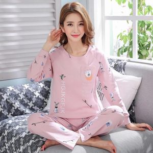 Hemkläder söta flickor tecknad tryck pyjamasuppsättningar för kvinnor 2024 Autumn Cotton Long Sleeve Pyjama Pijama Female Lounge Homewear