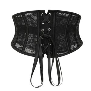 Black See Through Floral Lace Hot Sexy Underbust Corset Belt Women Gothic Clothing Waist Trainer Body Shaper Tummy Slimming Top