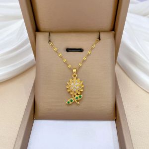 Mode Zirkon Sonnenblume Anhänger Halskette für Frauen Luxus romantische Herzkatze Safe Schleuse Schlüsselbein Ketten Halskette Hochzeit Schmuck Schmuck