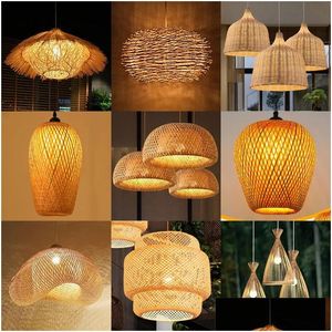 Itens de novidade de bambu lâmpada pendente de lâmpada de teto de vime de vime com brilho de malha de lustre