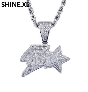 Men and Women White Gold Hip Hop Number 47 Star Pendant Necklace Charms Cubic Zircon Stone Jewelry Gifts8217000