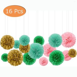 Party Decoration 16sts Green Pink Gold Tissue Paper Pom-Poms Ball For Jungle Birthday Pastel Wedding Bridal Shower Flowers Valentines