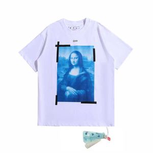 Mens T-Shirts Xia Chao Marka Ow Mona Lisa Yağlı Boya Ok Kısa Kollu Erkekler ve Kadınlar Günlük Büyük Gevşek T-Shirt Sho
