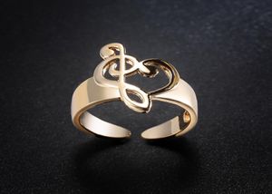 Shining Women Jewelry Gold Plated Silver Music Note Bow Ring for Wedding Opening Adjustable Ring8891966