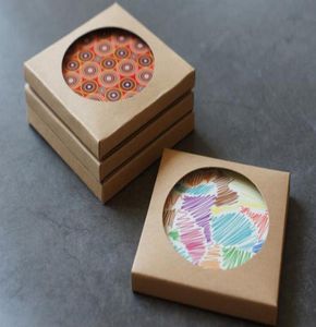 Keramik Coaster Kraft Paper Box Umweltfreundliche DIY -Fensterverpackung Box1038638