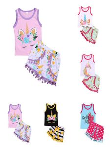 Whole Kids Designer Ubrania dziewczynki Dzieci Unicorn krótkie rękawe Topstassel Shorts