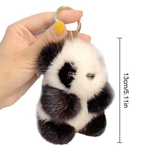 Nyckelringar Lanyards Imitation Mink Fur Panda Keychain Soft Fluffy Plush Doll Pendants Keyring Women Key Chains Rings Charm Bag Jewelry Gifts