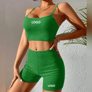 Women's Tracksuits Customized Logo Summer Thread Sexy Suspender Shorts Fashion Casual Cycling Running Sports Fitness Set