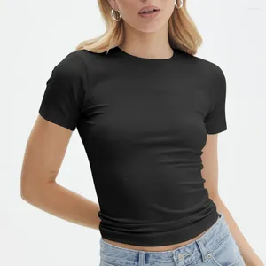 女性用ブラウスソリッドカラー女性ティーサマーベーシックTシャツスタイリッシュなクロップトップスシャツコレクションストリートウェア
