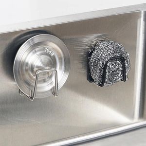 Kitchen Storage Stainless Steel Sponge Holder Self Adhesive Wall Mounted Hook Sink Drain Drying Rack Organizer Accessories