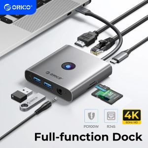 Hubs orico USB 3.0 Adapter Hub Type C till 4K60Hz HDMicompatible Docking Station RJ45 PD Splitter för MacBook iPad Laptop Accessories