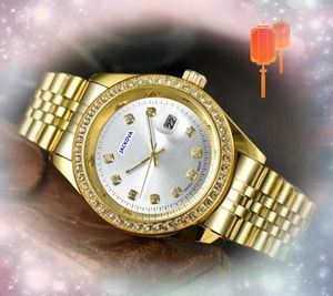 Berühmte Unisex Day Datum Uhrzeit WOCHE WOCHT WATCH FODEL DISTALL Diamanten Ring Punkt Lünette Männer Watschen Frauen Quarz Batterie Damen Präsident Uhr Uhr Großhandel Preis Geschenke