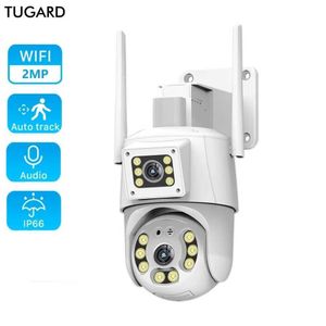 IP -Kameras Tugard Outdoor 4G WiFi Camera 2K 4MP Dual -Objektiv PTZ -Kamera Auto Tracking Optical Zoom Tracking zwei Wege Audioüberwachungskameras 240413