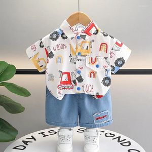 Set di abbigliamento 2024 Boutique Baby Boy Summer Clothes for Boys Boys da 2 a 3 anni Excavator Stampato Camicie a maniche corte Top e pantaloncini