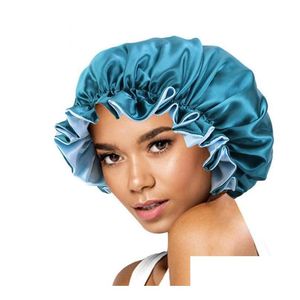 Beanie/Skull Caps New Silk Night Cap Hat Double Side Wear Women Head Er Sleep Satin Bonnet For Beautif Hair - Wake Up Perfect Daily Ep Dhsvy