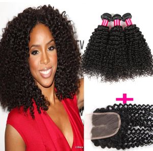 7A Brasilianische jungfräuliche Haare mit Verschluss 4pcslot Brasilianisch Kinky Curly Jungfrau Haar 3 Bündel mit 1 Verschluss brasilianischem menschliches Haar Wit6544020