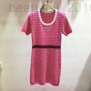 Basic & Casual Dresses designer Small Fragrant Wind Contrast Stripe Letter Jacquard U Neck Short Sleeve 24 Summer New Slim Fit Style Knitted Dress HFQ5