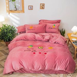 Bedding Sets Coral Fleece Set Thicken Soft Warm Milk Velvet A/B Side Quilt Cover Winter Printed Comforter Sheet Pillowcase 4pcs