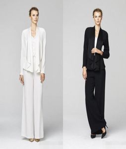 2019 Nowy styl Mother Bride Pant Suits Sexy Long Rleeve Płaszcz Białe czarne wieczór w rozmiarze Mother of the Bride Sukienka 6883754