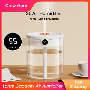 Humidifiers 2l Air Humidifier Large Capacity with Lcd Humidity Display Night Light Double Nozzle Aroma Essential Oil Diffuser for Home Offic