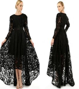 Elegant Black Long Sleeve Plus Size Evening Dresses Crew Neck A Line Formal Lace Hi Lo Prom Party Cocktail Gowns 2020 Mothers Dres4107995