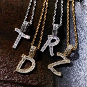 Hip Hop Personality 26 English T-square Letter Pendant with Micro Set Zircon Hip-hop Couple Necklace Can Be Spliced Crystal Rapper