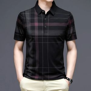MLSHP Short Sleeve Polo Shirt Mens High Quality Summer Business Casual Plaids Thin Male Tops Fashion Printed Man Tees 3XL 240403