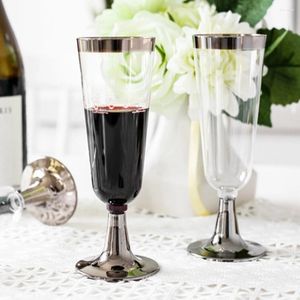 Cups Saucers 6pcs Plastic Champagne Flutes Disposable Wine Glasses Toasting For Birthday Party Wedding Reception Other Celebration